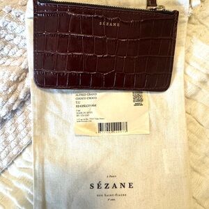 Sézane “ Alfred”  Chocolate Croc Embossed Wallet